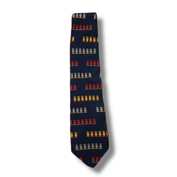 VICKY Davis Wise Owl Navy Silk Tie‎ - Picture 1 of 4